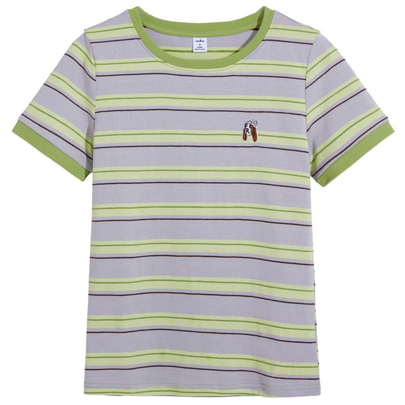 Летние хлопковые свободные футболки с короткими рукавами, женские топы в полоску