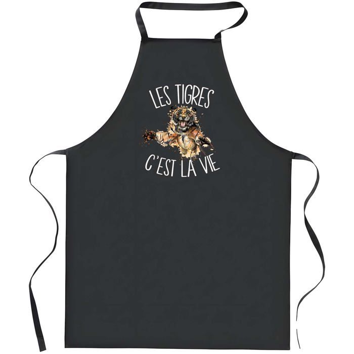 Tablier de cuisine - Tigre C'est la Vie - Noir - Coton résistant - Impression made in France