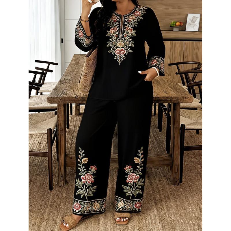 Women's Wholesale Long Sleeve Lace Flower Long Sleeve Ethnic Style Women's Hot Selling Set