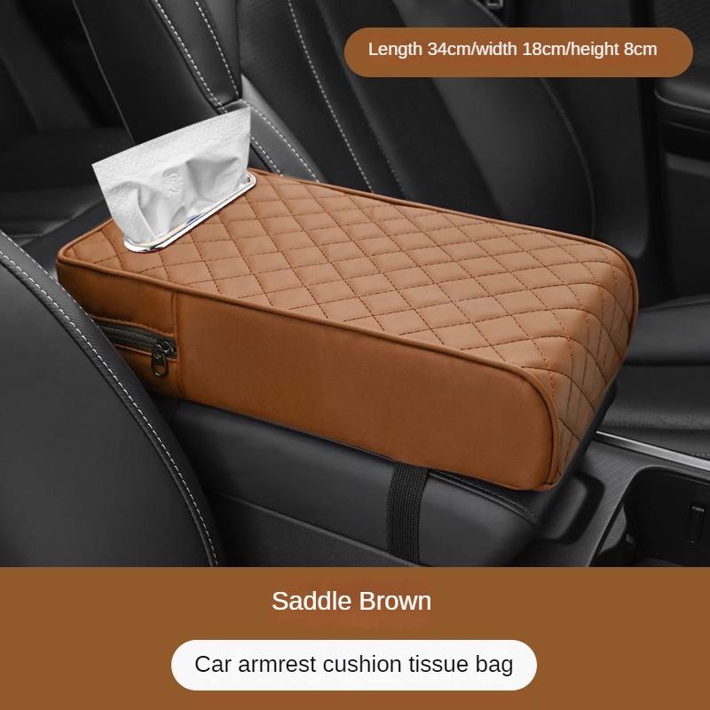 Car Armrest Cover Leather With Tissue Storage Memory Foam Height Pad Universal Auto Center Armrest Protective Cushion Support