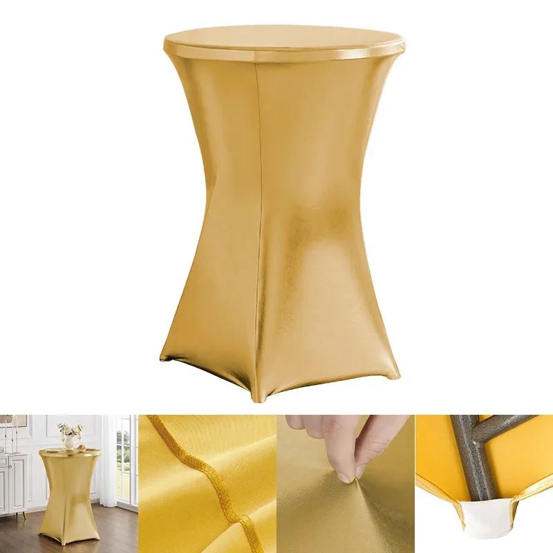 Metallic Cocktail Tablecloth Spandex Round Table Cloth Cover For Hotel Banquet Party Wedding Decoration Four Legs Round Base