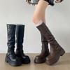 Black Retro British Style Thick Heel Platform Boots Women's 2025 New Spring and Autumn Season Height Increase and Thin Knight Boots