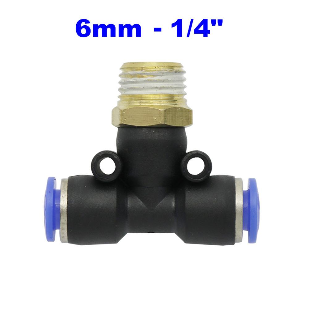1Pc PB Tee T type Pneumatic Fitting Quick Connector 6-12mm Hose Tube to 1/8 1/4 3/8 1/2 Thread Air Compressor Joint Coupler