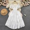 Summer Bohemian White Dress for Women Clothing Hollowed Out Square Neck Reduced Age Puff Sleeves Slim Embroidered Long Dress
