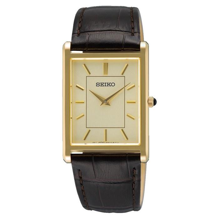 Seiko Quartz Men's Watch Sapphire Glass SWR106 Gold Dark Brown Leather Band