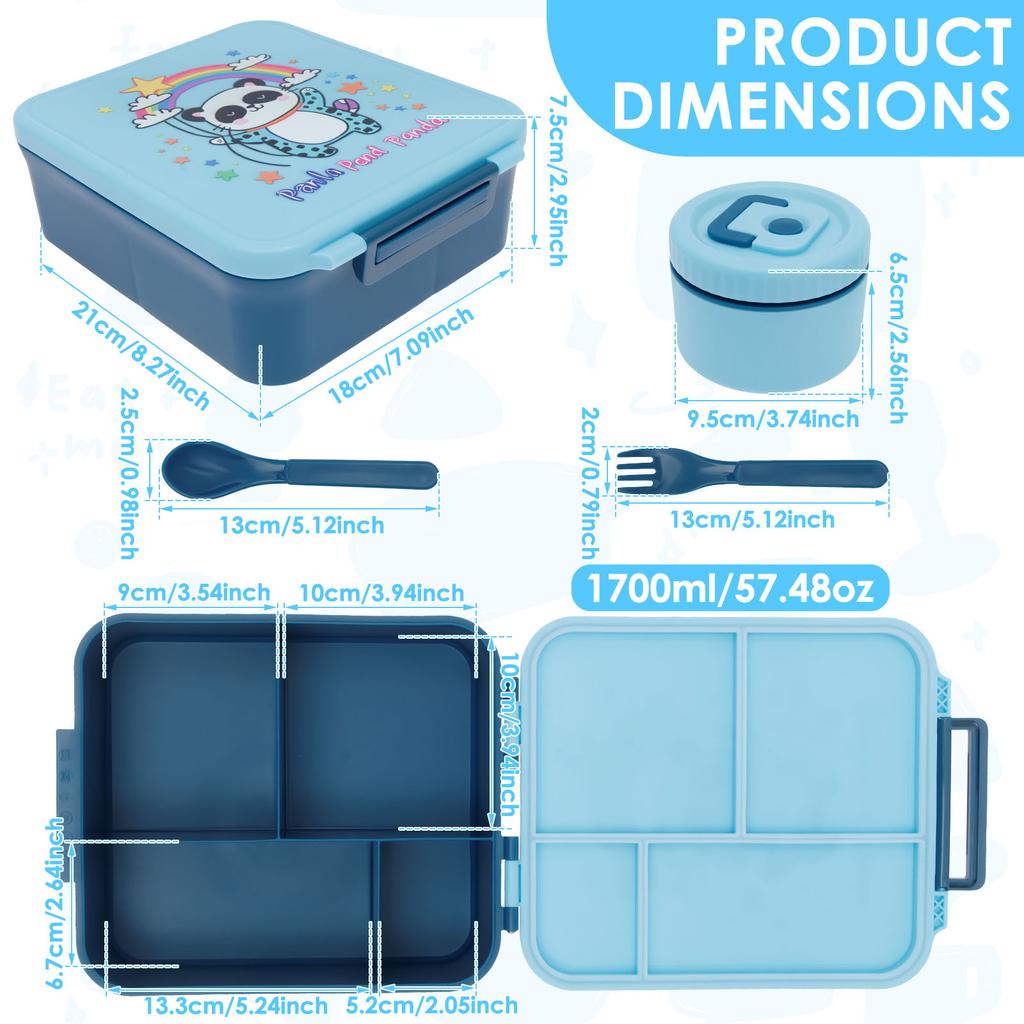 Stainless Steel Four Compartment Lunch Box Outdoor Lunch Box with Soup Bowl Knife and Fork Suitable for Children and Students