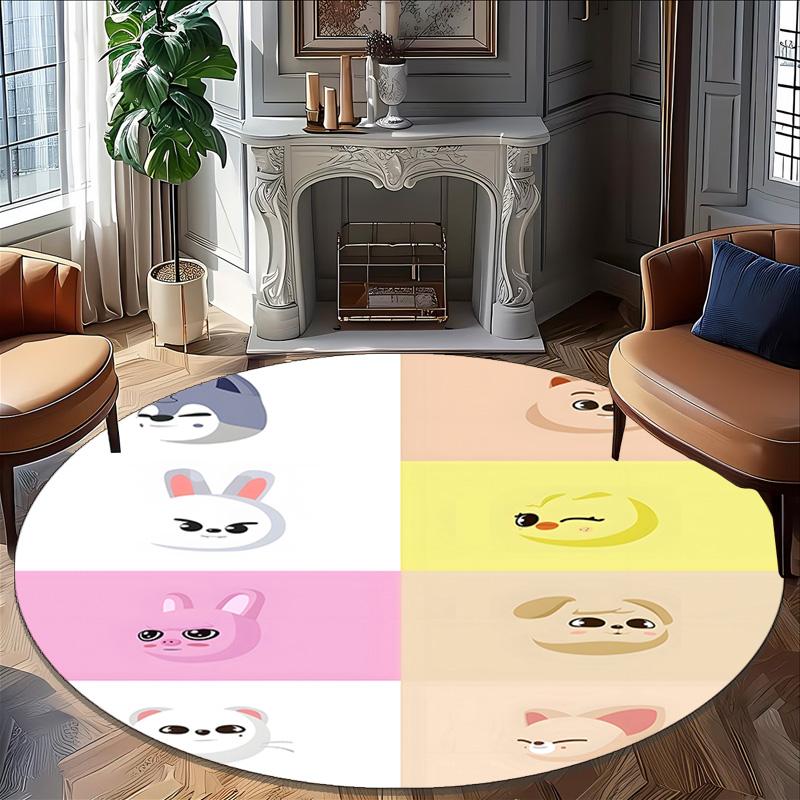 1pc Kpop Team2 Print Round Carpet Chair Round Carpet Suitable for Bedroom Living Room Home Decorative Carpet