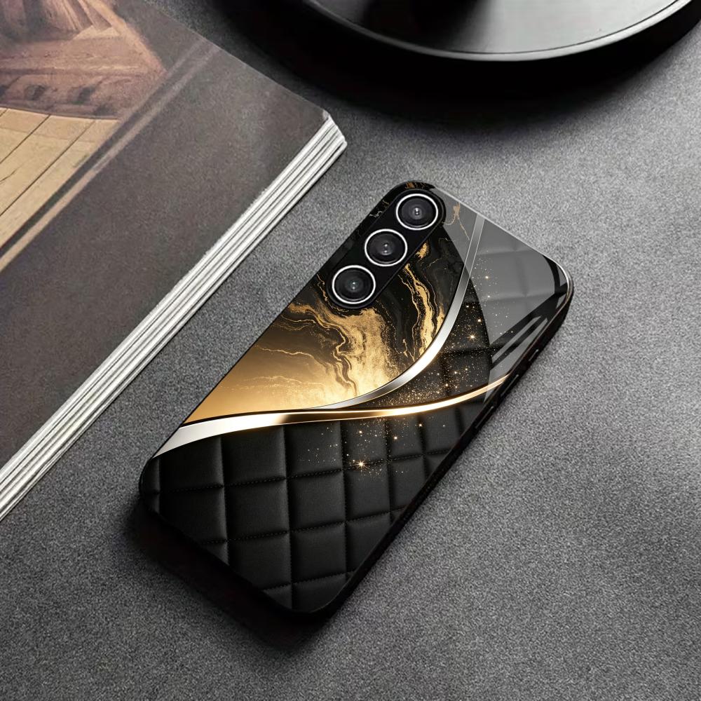 Современный чехол для Samsung Galaxy S26 Ultra S25 Ultra S24 S23 S22 FE Ultra Plus, черный и золотой мрамор, стеклянный чехол для телефона