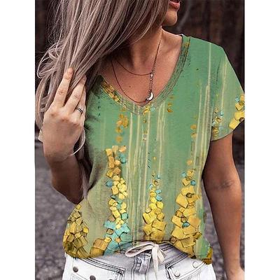 Футболки с 3D-принтом и перьями, женская уличная одежда, футболка с коротким рукавом и V-образным вырезом, футболки Harajuku, большие топы Y2k, женская одежда