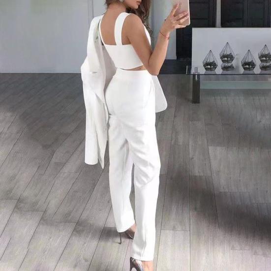 3 шт./компл., маленький костюм с длинными рукавами, свободный однотонный костюм-тройка