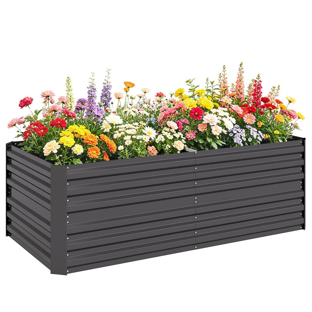 Raised Beds for Garden, Galvanised Steel Outdoor Planters with Multi-reinforced Rods, 180 x 90 x 59 cm, Dark Grey