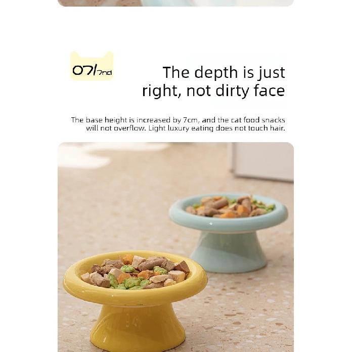 High footed cat bowl large caliber anti black chin anti knock dog snack bowl cervical protection ceramic pet plate cat feeder