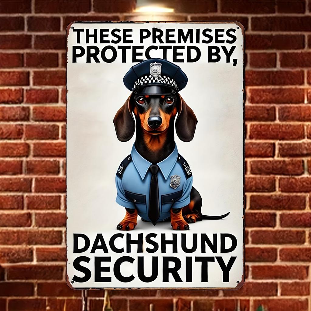 "Dachshund Security" Vertical Tin Sign - Metal Wall Art for Home, Bar, Cafe & Garage Decor, Decorative