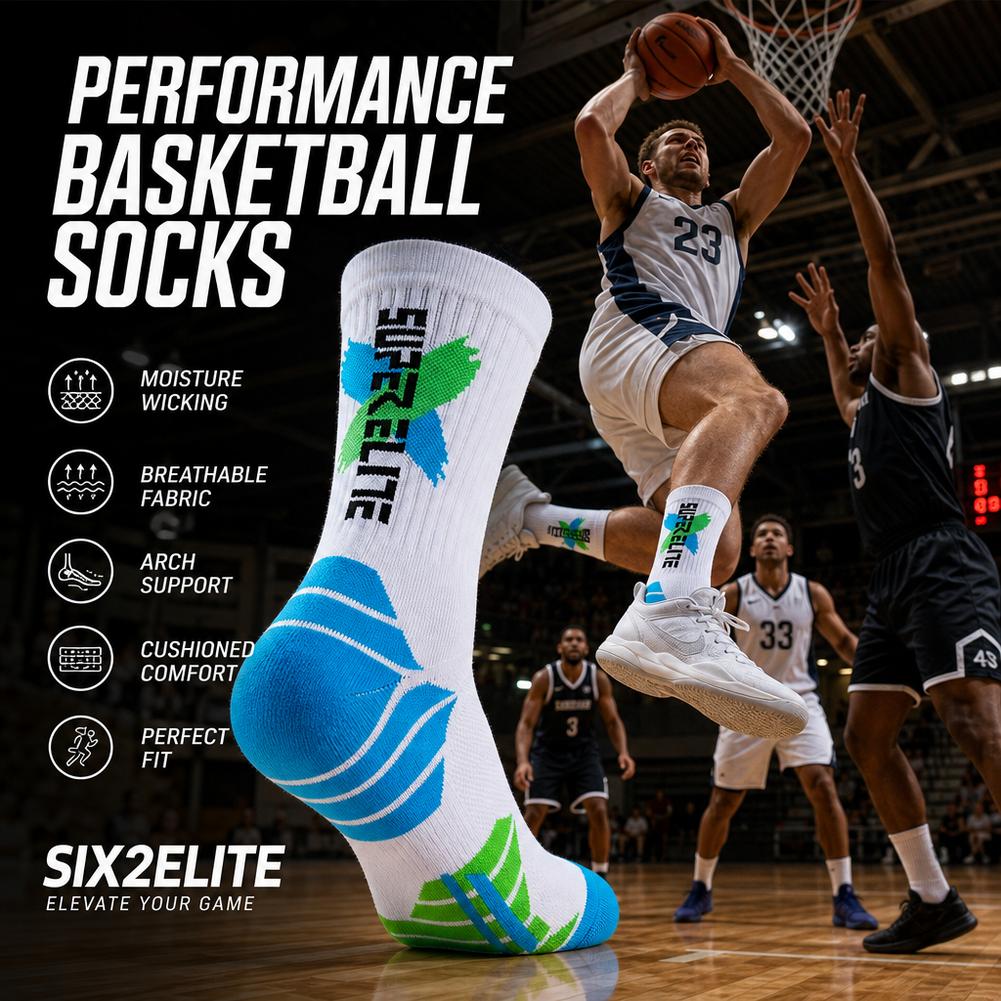 Breathable Compression Basketball Socks Anti-Slip Athletic Crew Socks with Thick Cushion for Running, Training & Sports