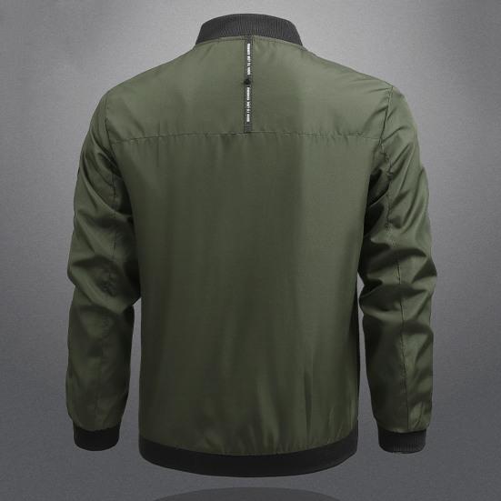 Fall Winter Men Jacket Stand Collar Zip-up Smooth Surface Solid Color Plus Size Loose Thin with Pockets Father Business Travel Coat Mid-aged