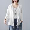 Spring and Summer Loose Hooded Cotton and LinenTop Thin Short Jacket