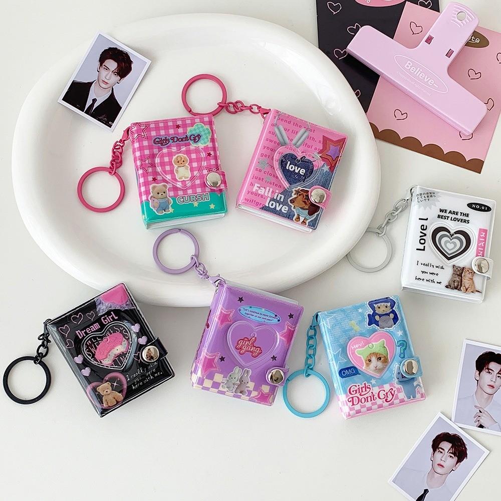 Keychain ID Photo Holder Snap Closure Idol Card Organizer Retro Card Storage Album