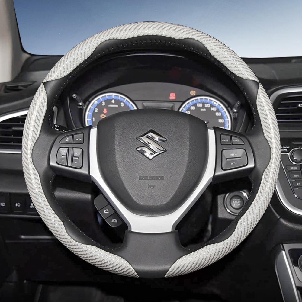 zkfan8 Suitable for Suzuki Carbon Fiber Texture Steering Wheel Cover with Segmented Quick-Release Design for Wagon R Swift Ertiga Brezza Baleno Fronx