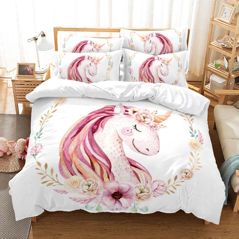 3D Unicorn Series Bedding Set Fantasy Cartoon Animal Duvet Cover and Pillow Case Suitable for Home Decoration In Children's and Women's Rooms