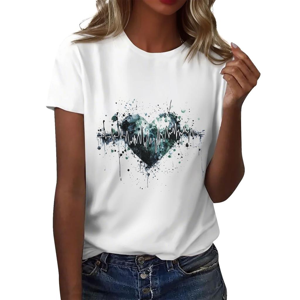 Women's Round Neck Casual Printed Short-sleeved T-shirt Top