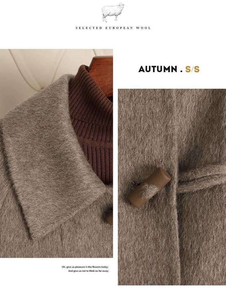 Women's Mid-Length Double-Faced Cashmere Coat, 2024 Autumn/Winter, New Korean Style, Loose Fit with High-End Horn Buttons.