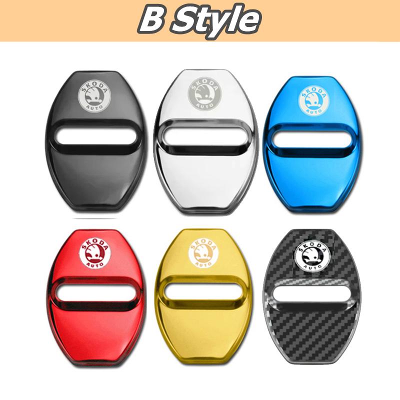 WOHE7 4Pcs Metal Car Door Lock Protective Cover Anti Rust Emblem Case for Skoda Octavia Kodiaq Fabia Superb Rapid A7 2020 Accessories