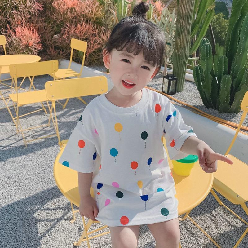 Детское платье-футболка с принтом в горошек Платье-рубашка с короткими рукавами