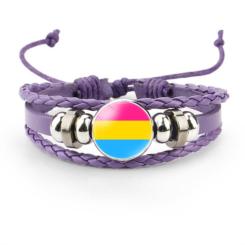 Colorful Distinctive And Rainbow Flag Time Gemstone Purple Bracelet Leather