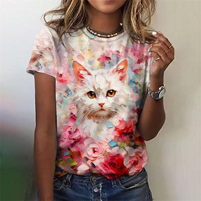 Летний топ с круглым вырезом и принтом 3D Cat, модные повседневные женские футболки с короткими рукавами