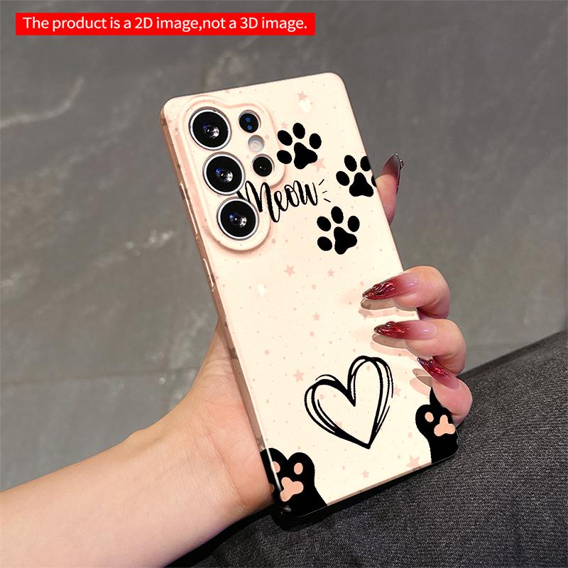 2DFlat Samsung phone case Meow Paw Prints & Heart Phone Case Applicable to Galaxy S22 S23 S24 S25ULTRA S26 A12 A13 A14 A15 A16