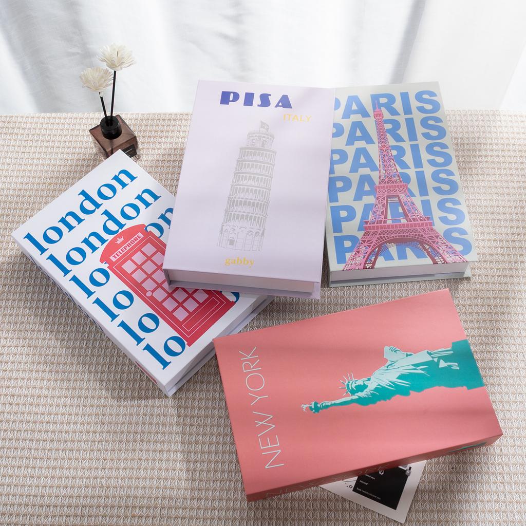 New York Paris London Series Luxury Fake Book Decoration Remote Control Storage Box Fashion Coffee Table Decoration Accessories
