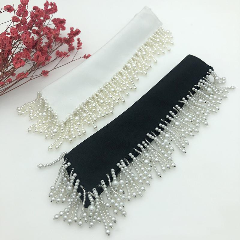 Women White Fake Collar Handmade Beads Detachable Solid Color Shirt False Collar Blouse Women Neckwear Decor