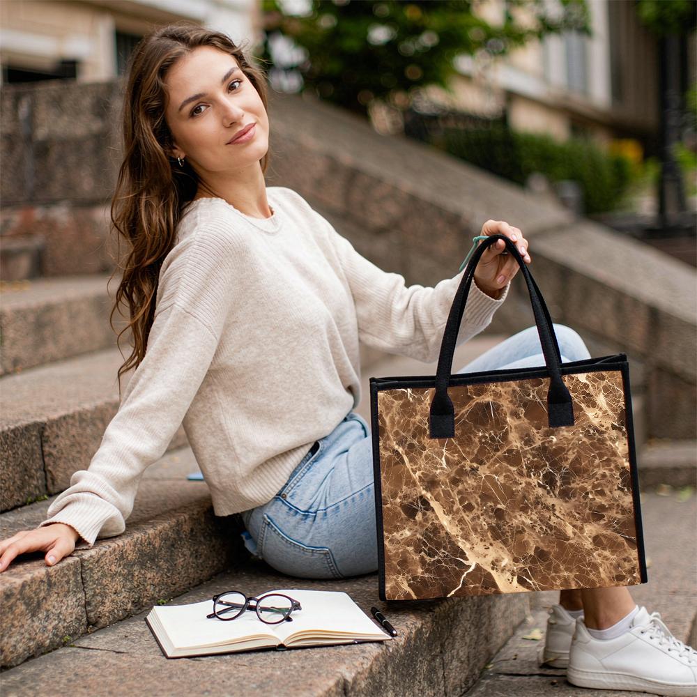 Brown Marble Pattern Tote Bag Large Fashion Shoulder Handbag for Daily Use