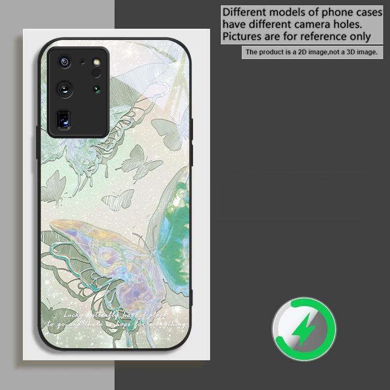 Счастливая Бабочка Картина подходит для Samsung Galaxy S26 Ultra S20 FE S21 S22+ 23 Plus S24 Ultra 25 Edge черная Стеклянная Чехол для Телефона