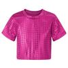 Jazz Dance Costumes Kids Boys Girls Shiny Sequins Short Sleeve Solid Color T-shirt Crop Tops Street Dance Stage Performance Wear