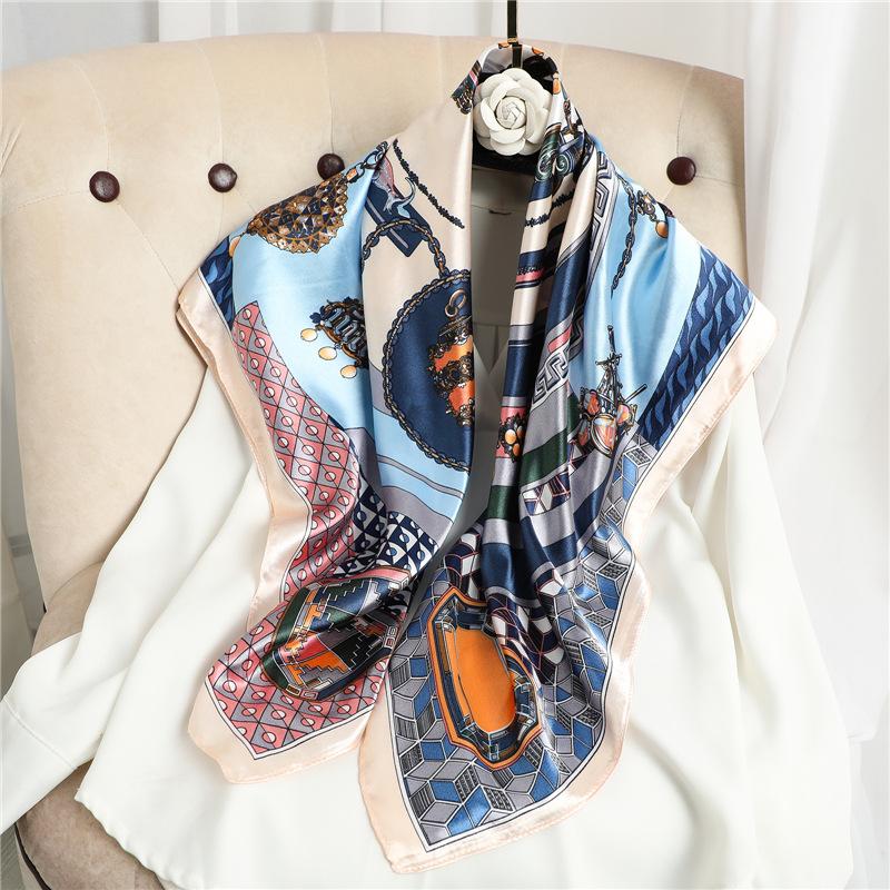 90 * 90cm New Silk Scarf Women'S Spring And Summer Decorative Scarf Sunscreen Travel Shawl Autumn And Winter Scarf Thin Edition