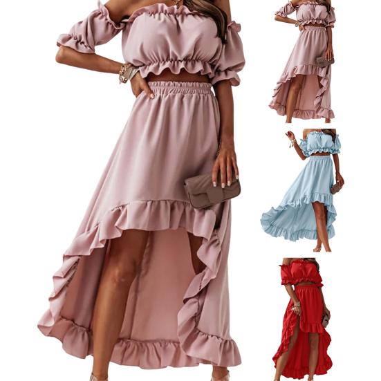 Женский комплект из 2 шт./компл., однотонный дышащий мини-летний топ с рюшами без плеч для выпускного вечера