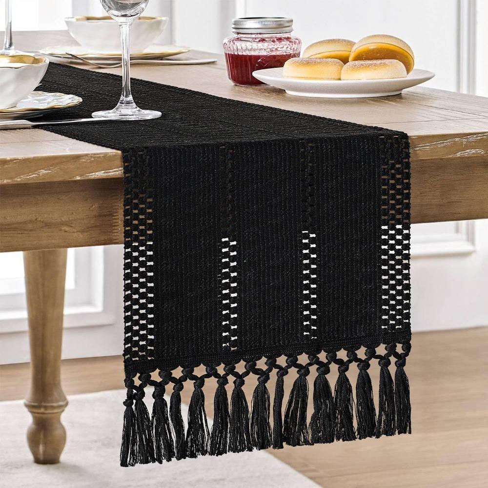 American Style Festival Dining Table Cover Solid Color Tablecloth Boho Table Runner Christmas