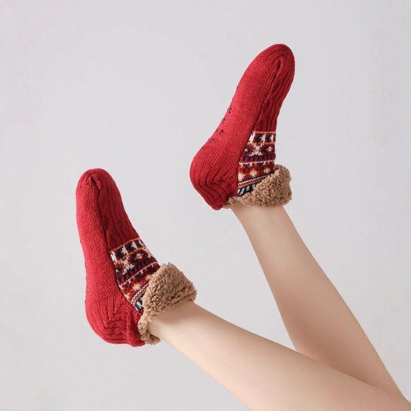 Fleece Thickened Floor Socks Women'S Autumn And Winter Warm Non-Slip Home Sleep Socks Foot Warmer Artifact Coral Fleece Short Tube Socks