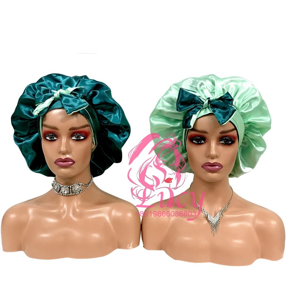 FREE SAMPLE Satin Bonnets Sleeping Caps Double Layer Women Silk Durags Head Tie Headband Designer Hair Bonnet With Custom logo