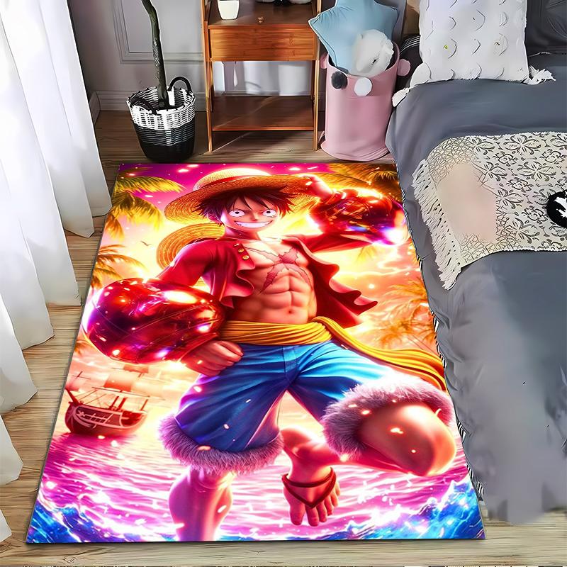 "Anime Pirate Character Carpet with Fiery Tropical Style Background" Suitable for use as an anti-slip for living room bedroom sofas