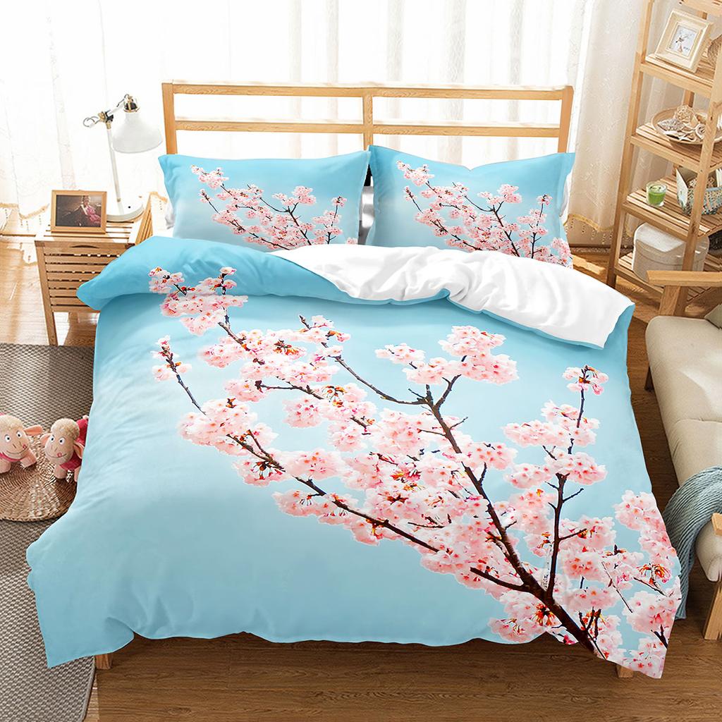 Комплект постельного белья с изображением цветущей вишни King Queen Full Size Pink Flower Polyester Blanket Cover For Children Teens Adults Bed Set