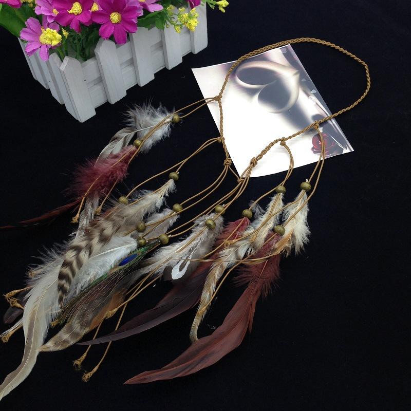 Аксессуары для волос, женский регулируемый головной убор в стиле хиппи, повязка на голову в стиле бохо с павлиньими перьями