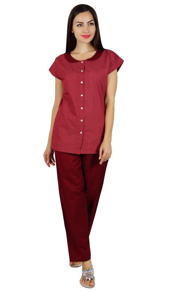 Bimba Womens Cotton Pajama Night Wear Set Short Sleeve Shirt with Pyjamas - Night