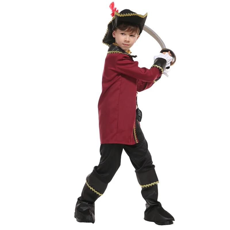 Navy Captain Pirate Costume Boys Cosplay Suit Halloween Stage Performance Role Play Clothes with Hat