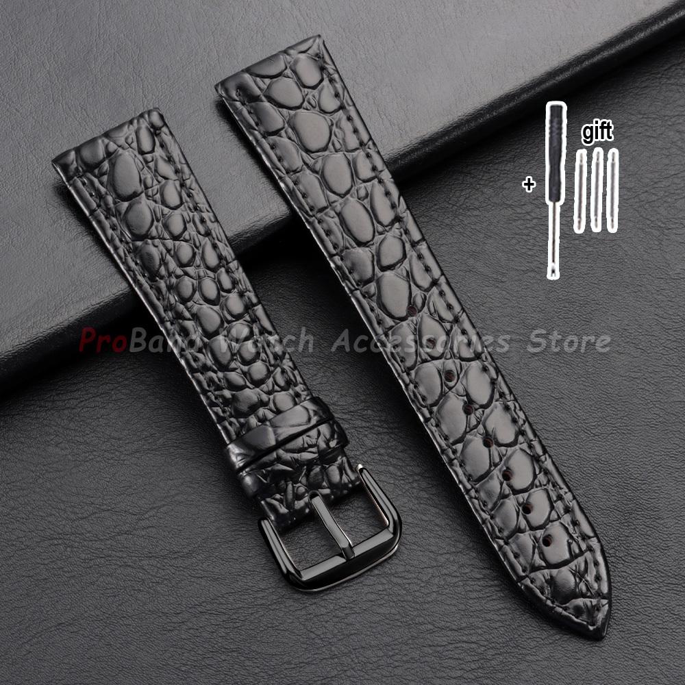 Crocodile Pattern Design Leather Watch Straps 10/12/13/14/16/18/19/20/21/22mm Casual Black Brown Watchband Men Women Wristband