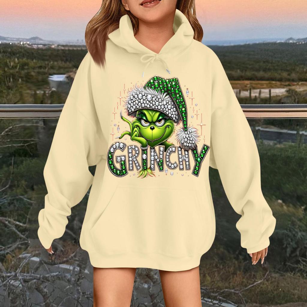 Детская модная повседневная толстовка с капюшоном свободного кроя с длинными рукавами и рождественским принтом