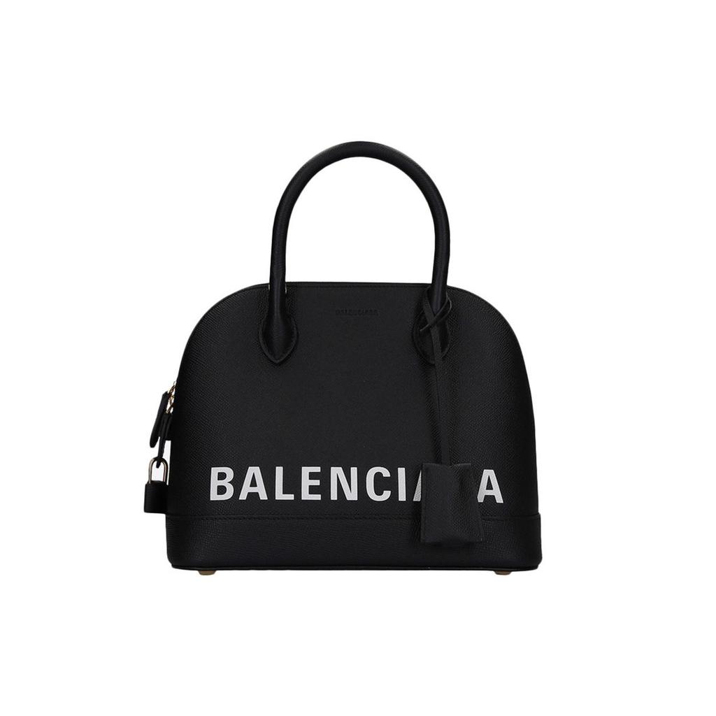 Balenciaga Ville Logo Print Leather Shell Bag Women Shoulder Bag Black 550645-0OTNM-1090