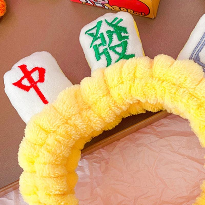 Плюшевая повязка для волос Маджонг Мягкие спа-повязки Эластичный тюрбан Нескользящий Креативный эластичный хедрэп для умывания лица, макияжа