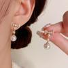 French Zircon Bow Pearl Tassel Earrings - Elegant Light Luxury Accessory